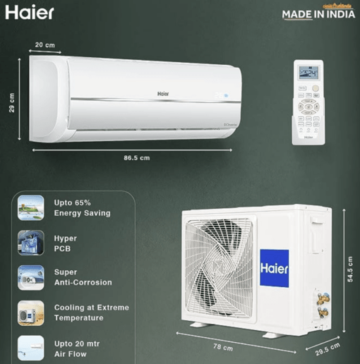 Haier 1.2 Ton 3 Star Frost Self Clean Inverter Split AC(100% Grooved copper, Super Anti-corrosion, 2023 Model, HSU15V-TMS3BE-INV, White) - Image 2